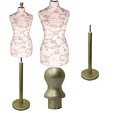 Display Guru Female Uk Size 6/8 Dressmakers Tailors Dummy Mannequin , Brown flower on cream Torso Bust with Gold Wood Round Base